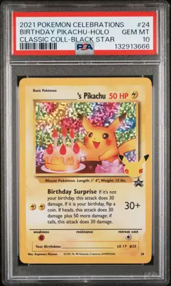2021 POKEMON CELEBRATIONS CLASSIC COLLECTION #24 BIRTHDAY PIKACHU-HOLO PSA 10 - Image 1