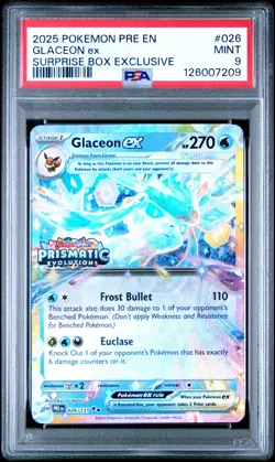 2025 POKEMON PRE EN-PRISMATIC EVOLUTIONS SURPRISE BOX EXCLUSIVE GLACEON EX PSA 9 - Image 1