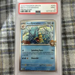 2025 POKEMON DRI EN-DESTINED RIVALS PRERELEASE #049 MISTY'S GYARADOS PSA 9 - Image 1