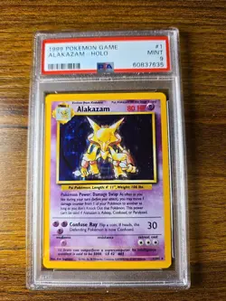 1999 Pokemon TCG Alakazam Base Set Holo Unlimited Rare Card 1/102 PSA 9 - Image 1