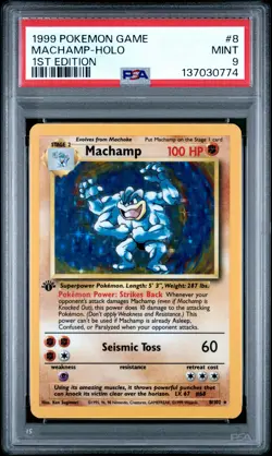 1999 POKEMON BASE SET 1ST EDITION #8 MACHAMP-HOLO PSA 9 - Image 1