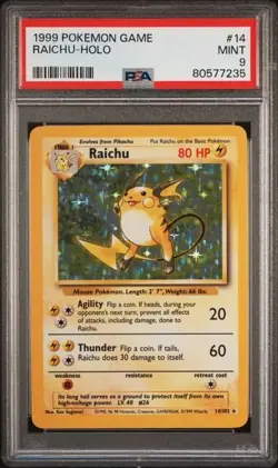 Pokemon TCG Raichu Base Set 14/102 Holo Unlimited Holo Rare PSA 9 - Image 1