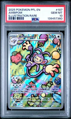 2025 POKEMON PFL EN-PHANTASMAL FLAMES ILLUSTRATION RARE #107 AMBIPOM PSA 10 - Image 1