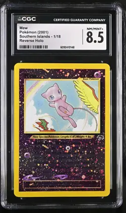 CGC 8.5 Mew 2001 Southern Islands 1/18 Reverse Holo SWIRL Pokemon Card - Image 1