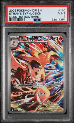 2025 POKEMON DRI EN-DESTINED RIVALS ILLUSTRATION RARE ETHAN'S TYPHLOSION PSA 9 - Image 1