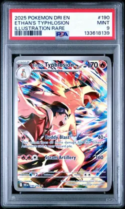 2025 POKEMON DRI EN-DESTINED RIVALS ILLUSTRATION RARE ETHAN'S TYPHLOSION PSA 9 - Image 1