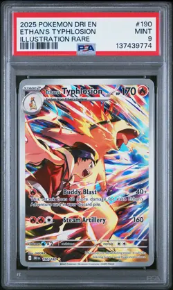 2025 POKEMON DRI EN-DESTINED RIVALS ILLUSTRATION RARE ETHAN'S TYPHLOSION PSA 9 - Image 1