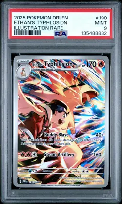 2025 POKEMON DRI EN-DESTINED RIVALS ILLUSTRATION RARE ETHAN'S TYPHLOSION PSA 9 - Image 1