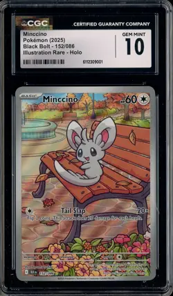 2025 Pokemon Black Bolt #152/086 Minccino IR Holo CGC 10 GEM MINT - Image 1