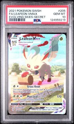 2021 POKEMON SWORD & SHIELD EVOLVING SKIES ALT ART LEAFEON VMAX 205 PSA 10 - Image 1