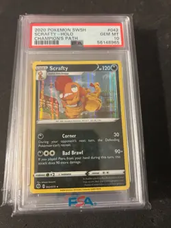 2020 Pokemon SWSH #042 Scrafty Holo Champions Path PSA 10 FREE SHIPPING - Image 1