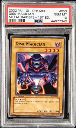 2002 YU-GI-OH! MRD-METAL RAIDERS 1ST ED #053 DISK MAGICIAN PSA 10 - Image 1