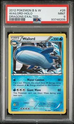 2012 Pokemon Black & White Dragons Exalted Wailord Holo #26 PSA 9 Mint - Image 1
