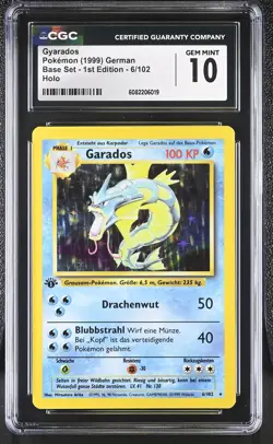 CGC 10 GEM MINT Gyarados Base Set 1st Edition 6/102 Holo GERMAN Pokemon Card - Image 1