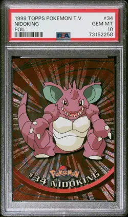 1999 Topps Pokemon TV Nidoking #34 Foil PSA 10 (Pop 19) - Image 1