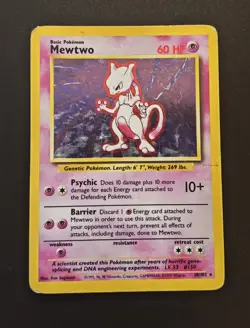 Pokemon Mewtwo TCG Base Set Holo Unlimited Rare Card 10/102 HP - Image 1
