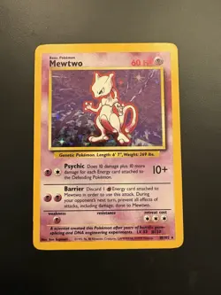 Pokemon Mewtwo TCG Base Set Holo Unlimited Rare Card 10/102 HP - Image 1