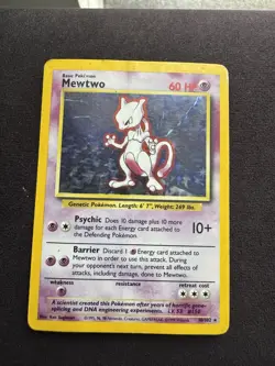 Pokemon Mewtwo Holo Card Base Set 10/102, 1999 Wizards HP - Image 1
