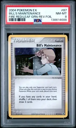 2004 POKEMON EX FIRE RED & LEAF GREEN #87 BILL'S MAINTENANCE-REVERSE FOIL PSA 8 - Image 1