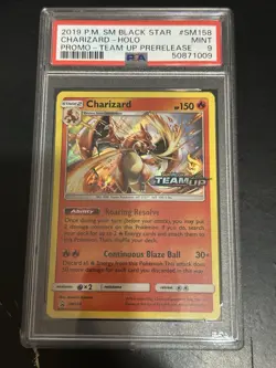 2019 POKEMON SM BLACK STAR PROMO TEAM UP PRERELEASE #SM158 CHARIZARD-HOLO PSA 9 - Image 1