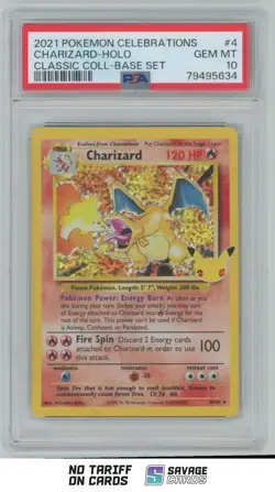 2021 Pokemon Celebrations Classic Coll Base Set Holo Charizard PSA 10 #4/102 - Image 1