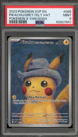 Pokemon Pikachu with Grey Felt Hat Van Gogh Full Art Promo SVP EN 085 PSA 9 Mint - Image 1