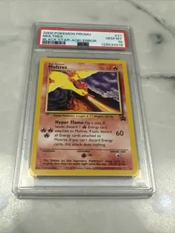 2000 WOTC POKEMON MOVIE MOLTRES #21 BLACK STAR PROMO AOKI ERROR PSA 10 GEM MT C - Image 1