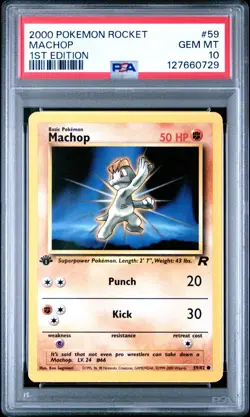 2000 Machop #59 Team Rocket 1st Edition Pokemon Card Graded PSA 10 - Image 1