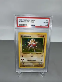 1999 POKEMON BASE SET UNLIMITED#7 HITMONCHAN-HOLO PSA 6 - Image 1