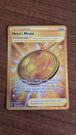 Pokemon TCG Hero's Medal 201/185 Vivid Voltage Gold Secret Rare NM - Image 1