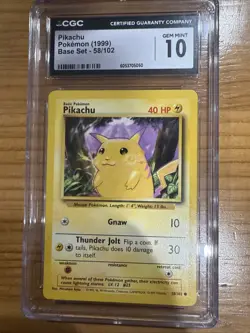 1999 Pokemon Base Set 58/102 Yellow Cheeks Pikachu CGC 10 GEM MINT - Image 1