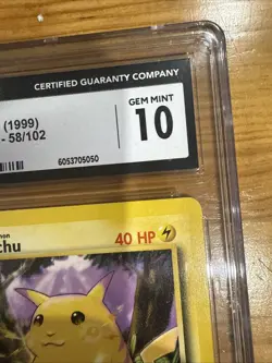 1999 Pokemon Base Set 58/102 Yellow Cheeks Pikachu CGC 10 GEM MINT - Image 3