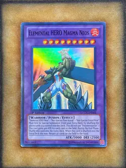 Yugioh Elemental HERO Magma Neos LCGX-EN064 Super Rare 1st Ed LP - Image 1