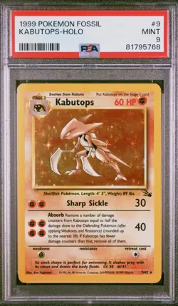 Kabutops 9/62 Fossil Holo Pokemon TCG Card PSA 9 - Image 1