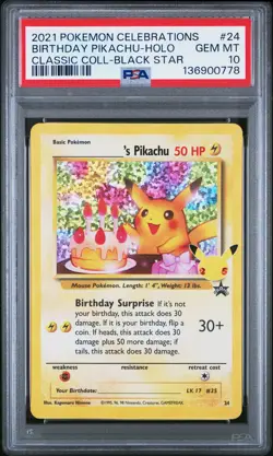 2021 POKEMON CELEBRATIONS CLASSIC COLLECTION #24 BIRTHDAY PIKACHU-HOLO PSA 10 - Image 1