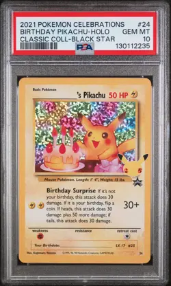 2021 POKEMON CELEBRATIONS CLASSIC COLLECTION #24 BIRTHDAY PIKACHU-HOLO PSA 10 - Image 1