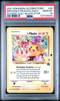 2021 POKEMON CELEBRATIONS CLASSIC COLLECTION #24 BIRTHDAY PIKACHU-HOLO PSA 10 - Image 1