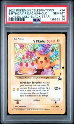 2021 POKEMON CELEBRATIONS CLASSIC COLLECTION #24 BIRTHDAY PIKACHU-HOLO PSA 10 - Image 1