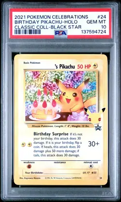 2021 POKEMON CELEBRATIONS CLASSIC COLLECTION #24 BIRTHDAY PIKACHU-HOLO PSA 10 - Image 1