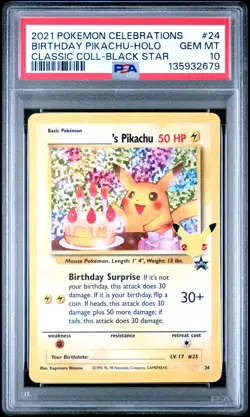 2021 POKEMON CELEBRATIONS CLASSIC COLLECTION #24 BIRTHDAY PIKACHU-HOLO PSA 10 - Image 1