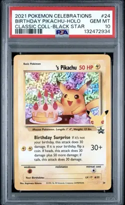 2021 POKEMON CELEBRATIONS CLASSIC COLLECTION #24 BIRTHDAY PIKACHU-HOLO PSA 10 - Image 1