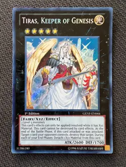 Yugioh Tiras, Keeper of Genesis 1st Edition Secret Rare GENF-EN044 crease - Image 1