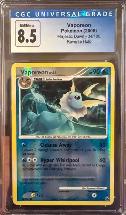 Vaporeon 34/100 Majestic Dawn Reverse Holo Pokemon Blue Label CGC 8.5 NM/Mint+ - Image 1