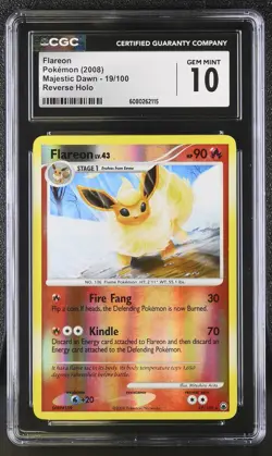 CGC 10 GEM MINT Flareon 2008 Majestic Dawn 19/100 Reverse Holo Pokemon Card - Image 1