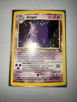 GENGAR Holo Rare Fossil Unlimited Pokemon Trading Card HP Played 5/62 - Image 1