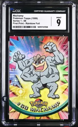 CGC 9 1999 Topps Pokemon TV #68 Machamp Rainbow Foil Blue Logo/ 1st Print - Image 1