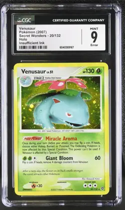 CGC 9 MINT Venusaur 2007 Secret Wonders 20/132 Holo Pokemon Card - Image 1
