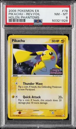 2006 POKEMON EX HOLON PHANTOMS #78 PIKACHU-REVERSE FOIL PSA 8 - Image 1