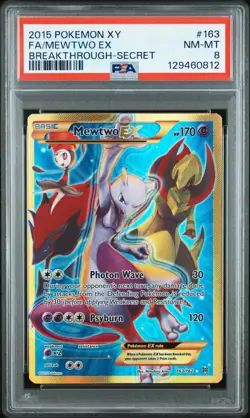 2015 POKEMON XY BREAKTHROUGH SECRET #163 FULL ART/MEWTWO EX PSA 8 - Image 1