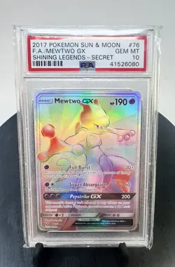 2017 POKEMON SUN & MOON SHINING LEGENDS SECRET #76 FULL ART MEWTWO GX PSA 10 - Image 1